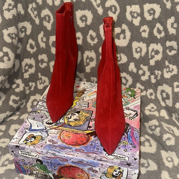 Jeffrey Campbell Lustful Red ❤️ Suede Heeled Booties 😍 New & Never Worn 😍 - Picture 16 of 17